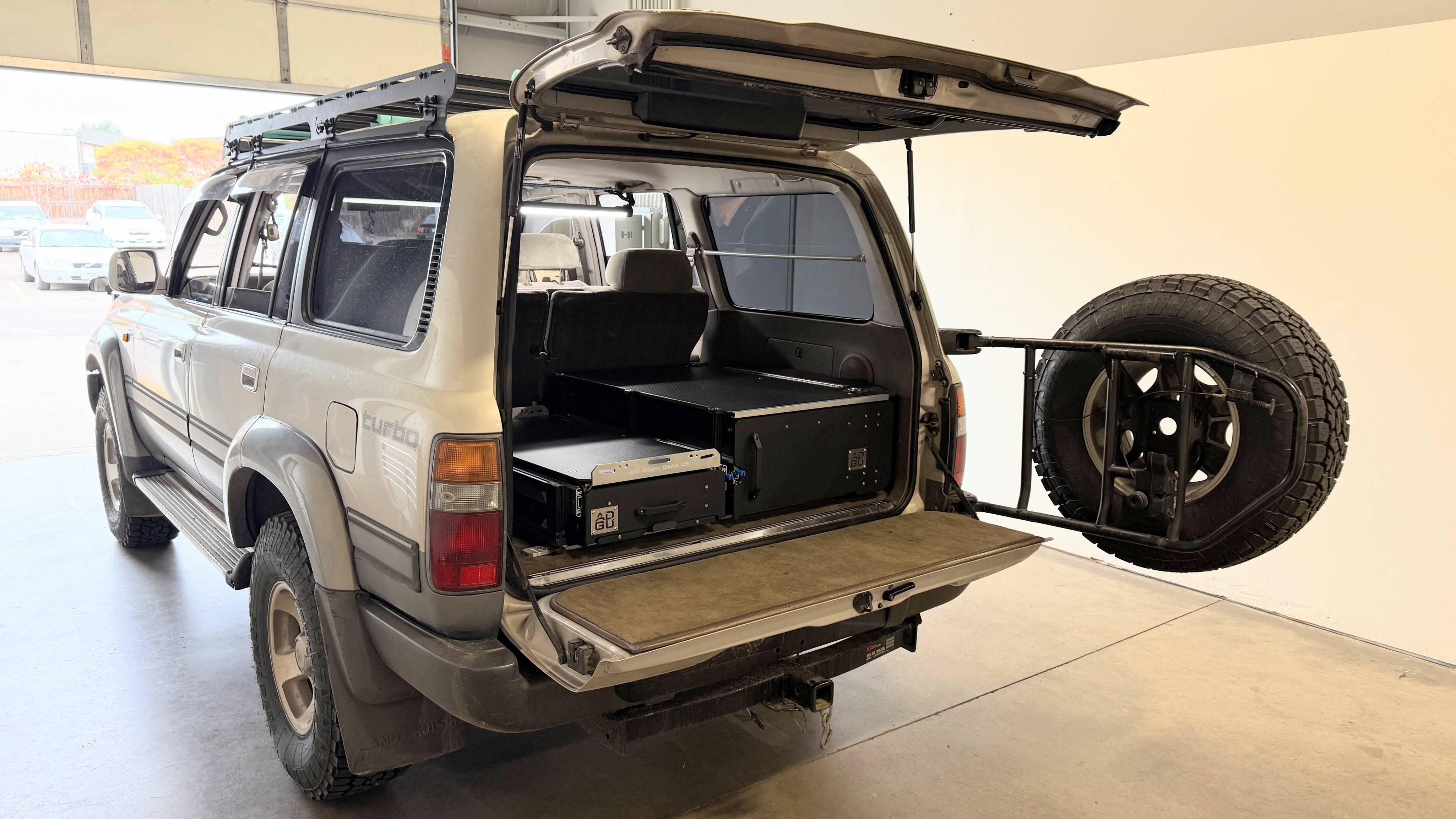 80 Series Land Cruiser Dedicated Kitchen. Fridge Slide, storage drawer, stove tray