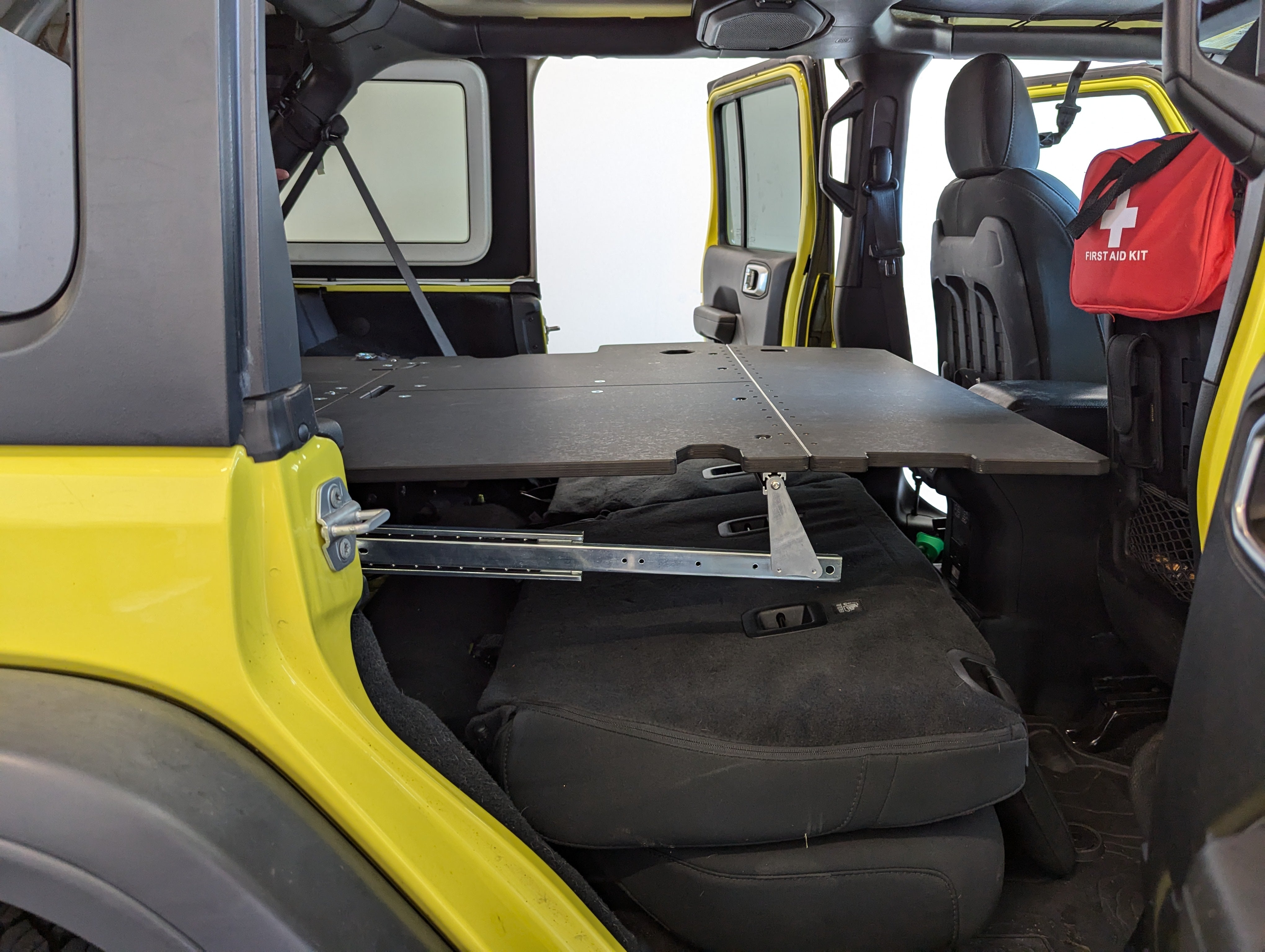 Jeep Wrangler Rubicon JLU storage drawers and sleeping platform for  overland adventure modification