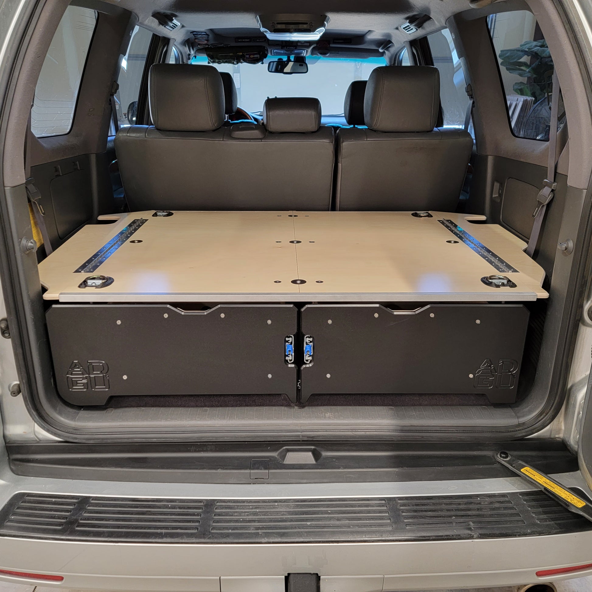 GX470 drawer system with sleeping platform for vehicle organization